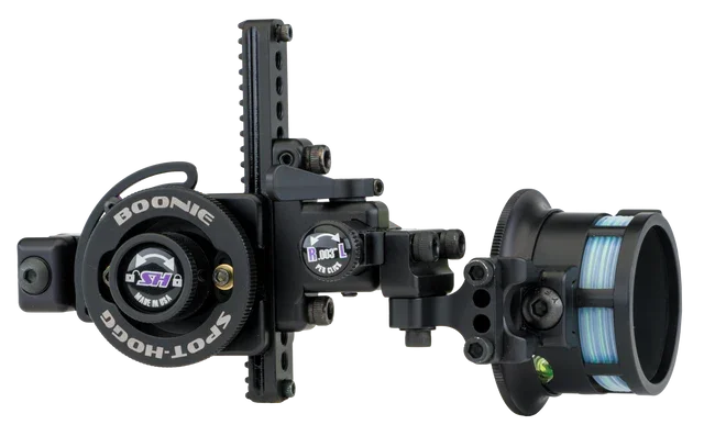 Spot-Hogg Boonie adjustable single pin bow sight with MRT, black finish, side view