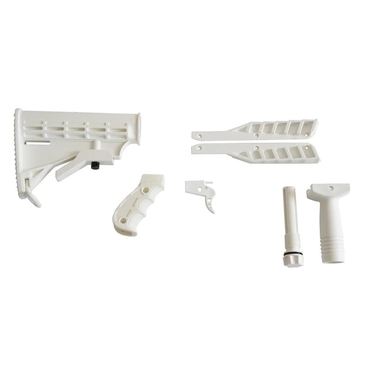Steambow AR-6 Stinger II color kit with white polymer archery accessories on white background