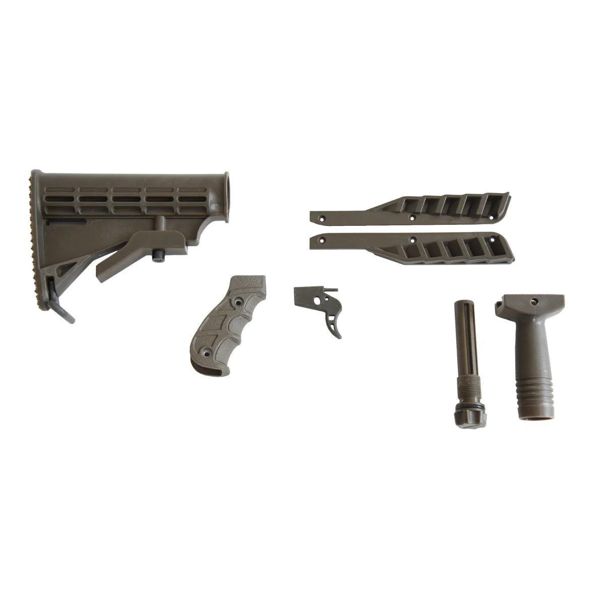 Steambow AR-6 Stinger II color kit with tactical stock, grips, and accessory parts on white background