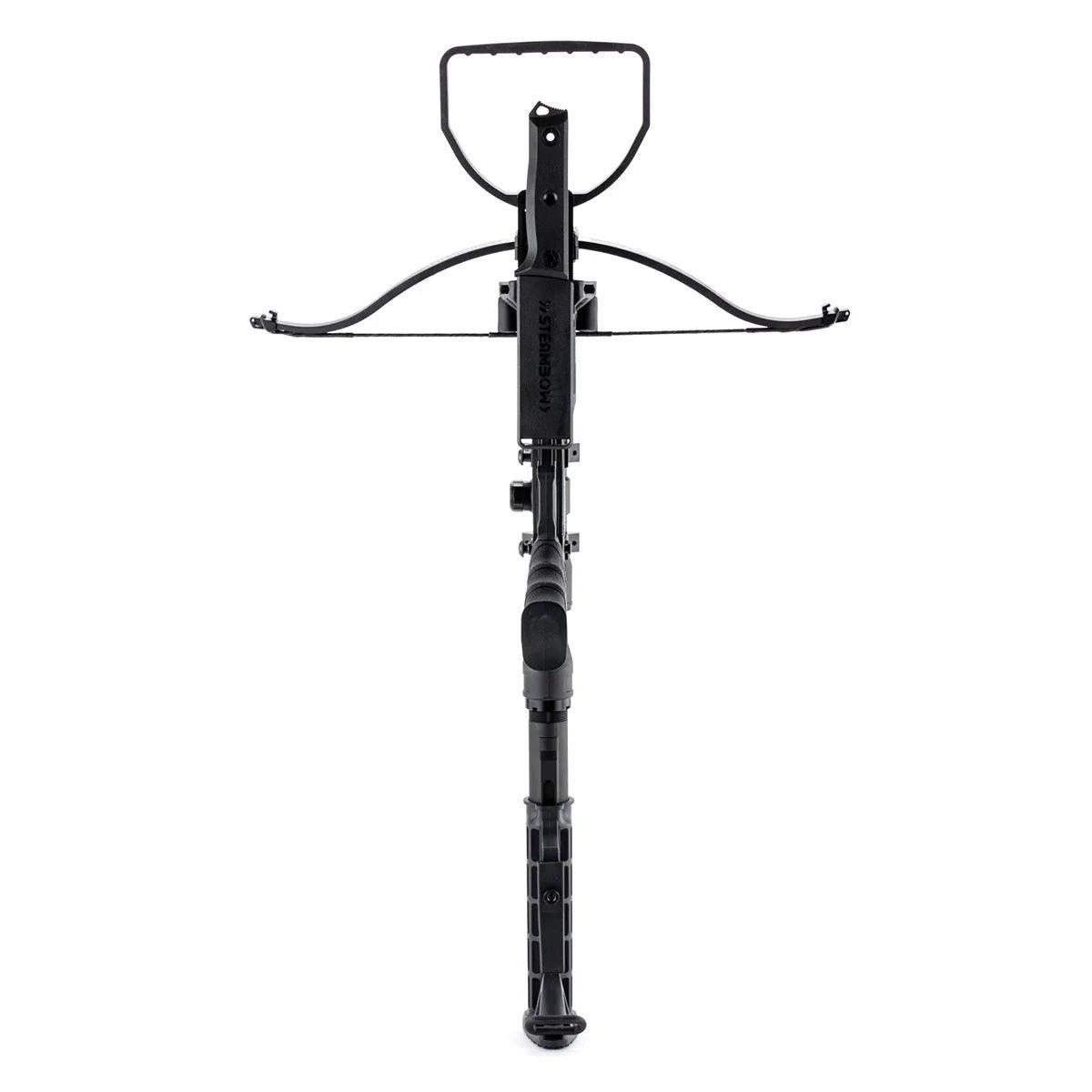 Black tactical crossbow front view on white background, Steambow hunting crossbow