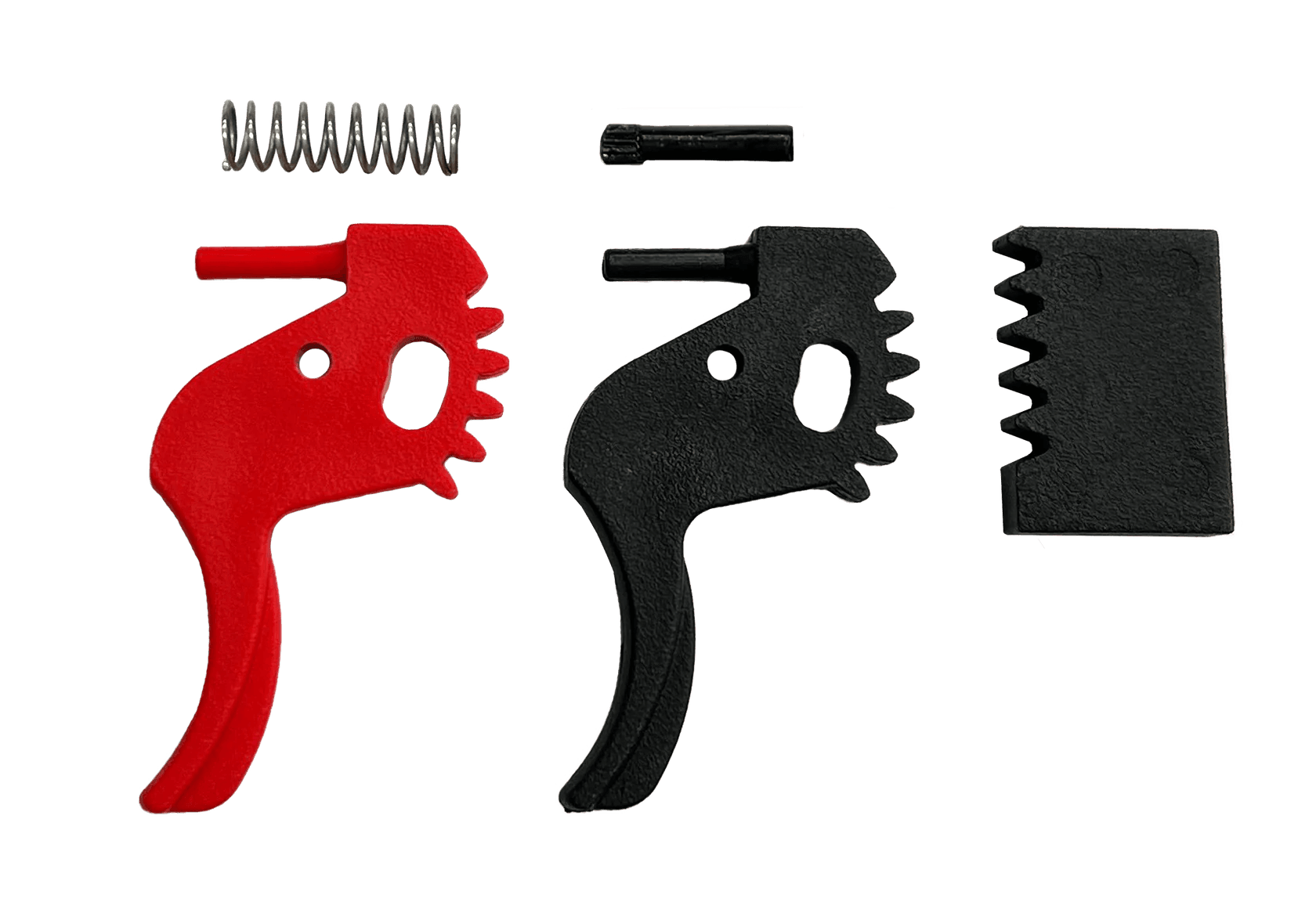 Steambow AR-6 Stinger II tuning trigger kit with red and black trigger components on gray background