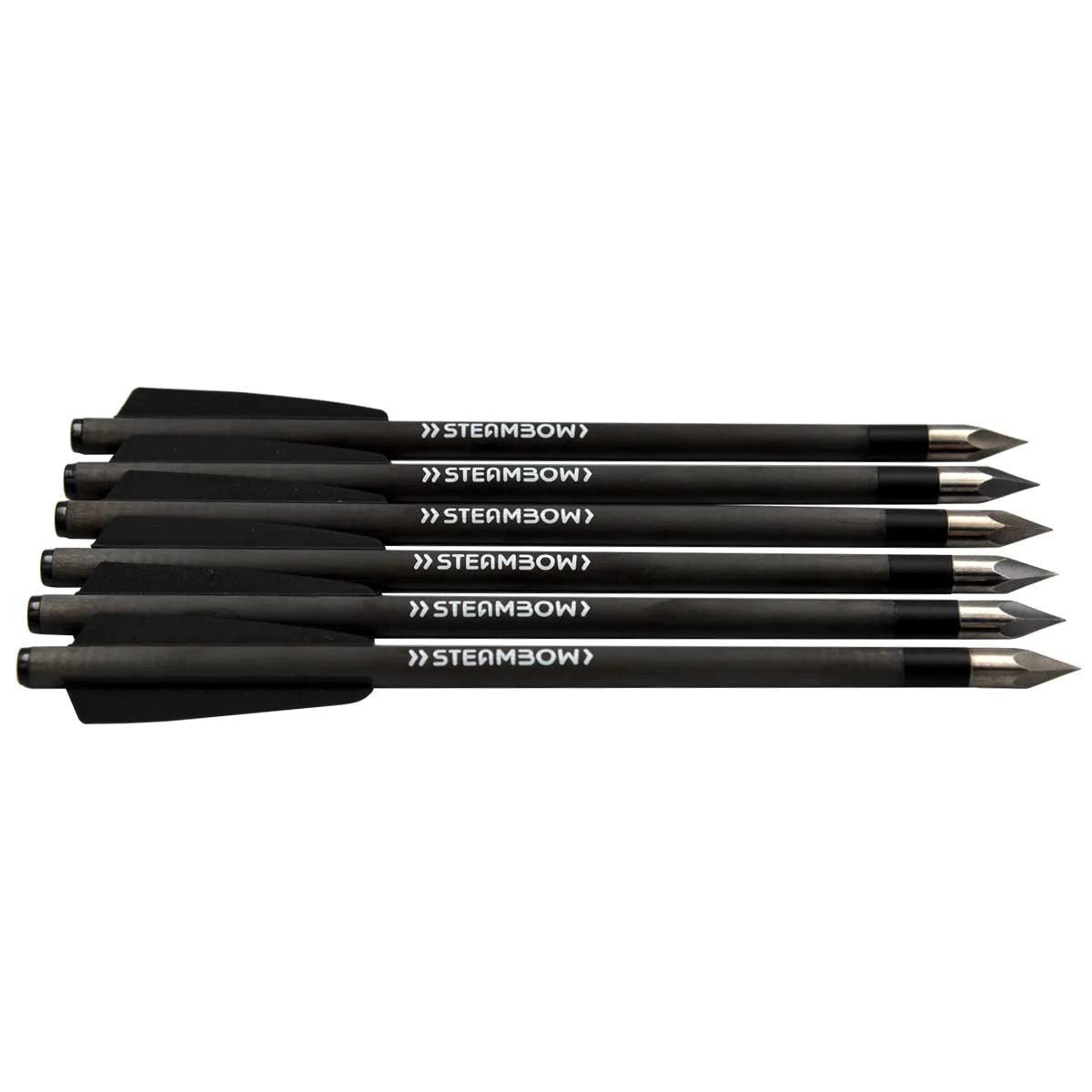 Steambow AR Series carbon bodkin arrows 6-pack with black vanes and pointed tips