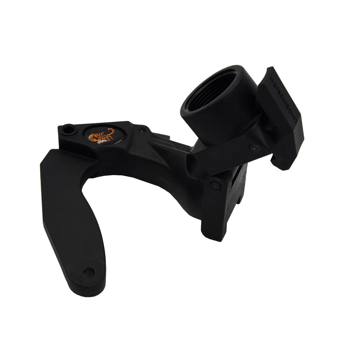 Steambow Stinger II folding stock adapter, black polymer accessory part close-up
