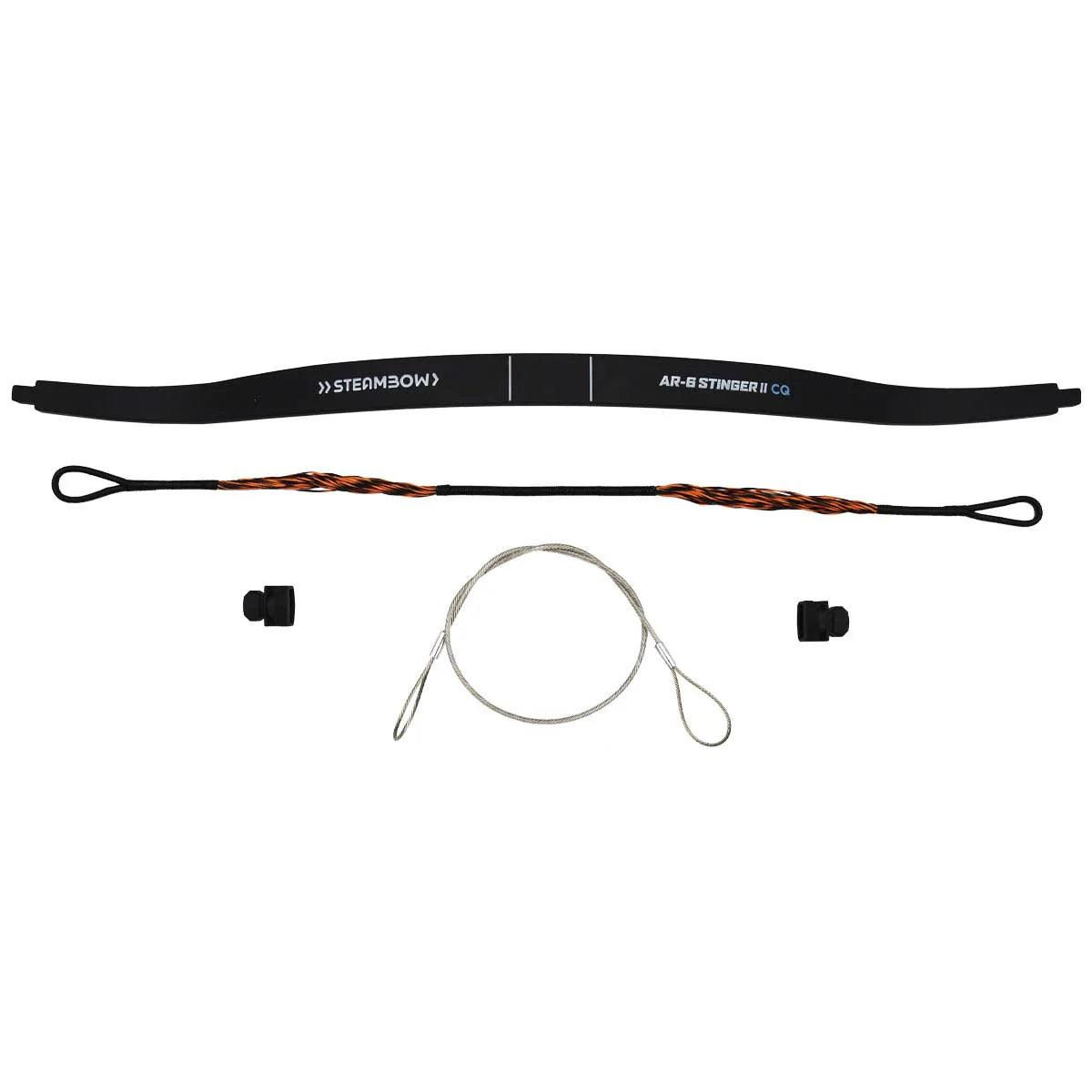 Steambow AR-6 Stinger II CQ 35 lbs crossbow limb set with string and end caps, white background