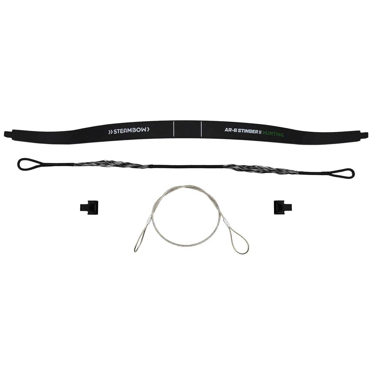 Steambow AR-6 Stinger II hunting limb kit 150 lbs with string and accessories on white background