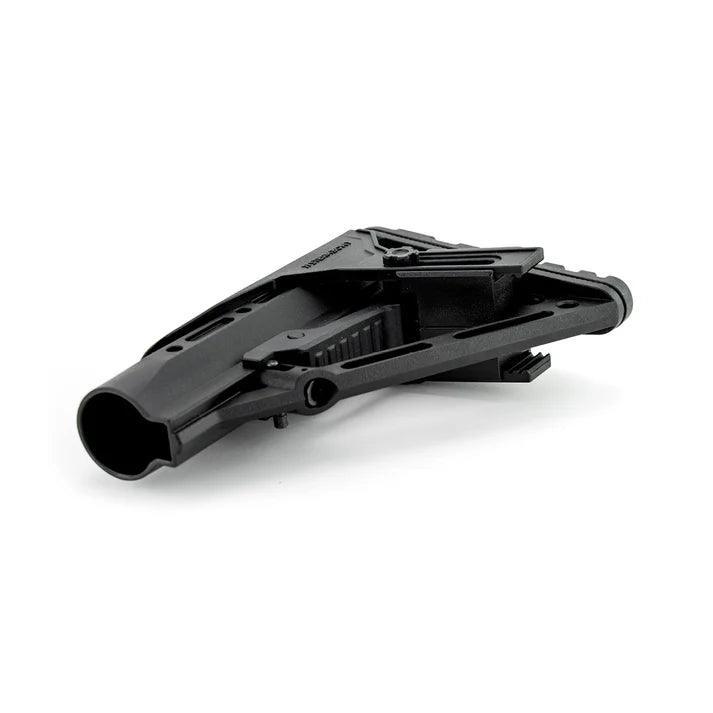 Black Steambow adjustable tactical stock accessory on white background