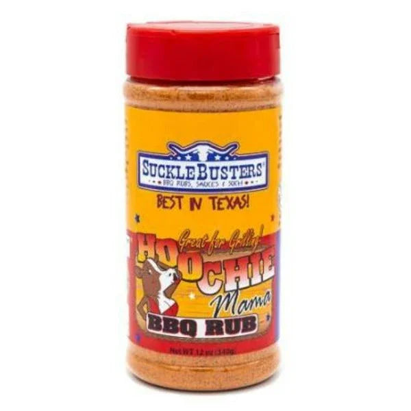 SuckleBusters Hoochie Mama BBQ rub seasoning bottle with red lid