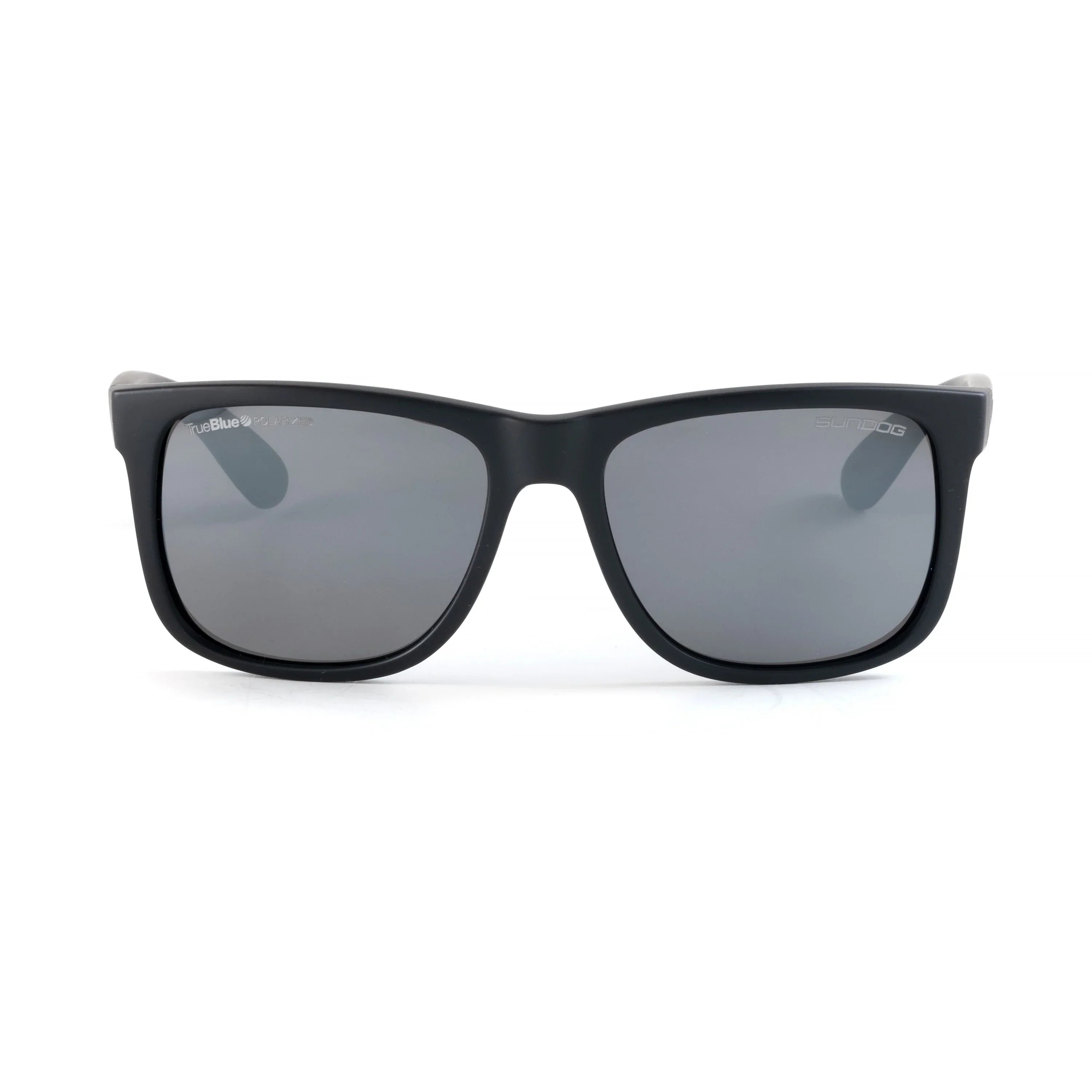 Sundog Ace sunglasses with matte black frame and dark polarized lenses on white background