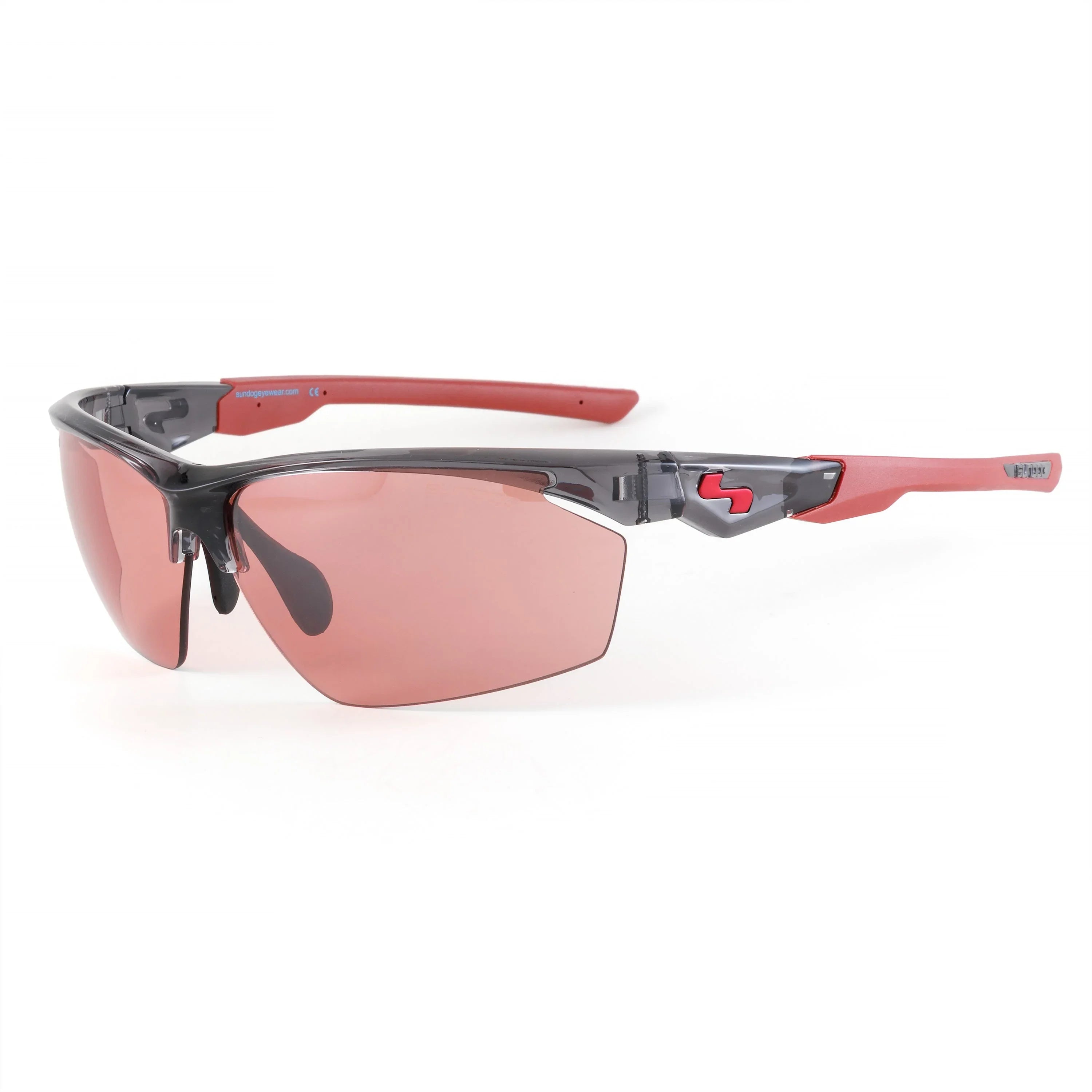 Alpha TB sports sunglasses with red semi-rimless lenses and red-black frame on white background