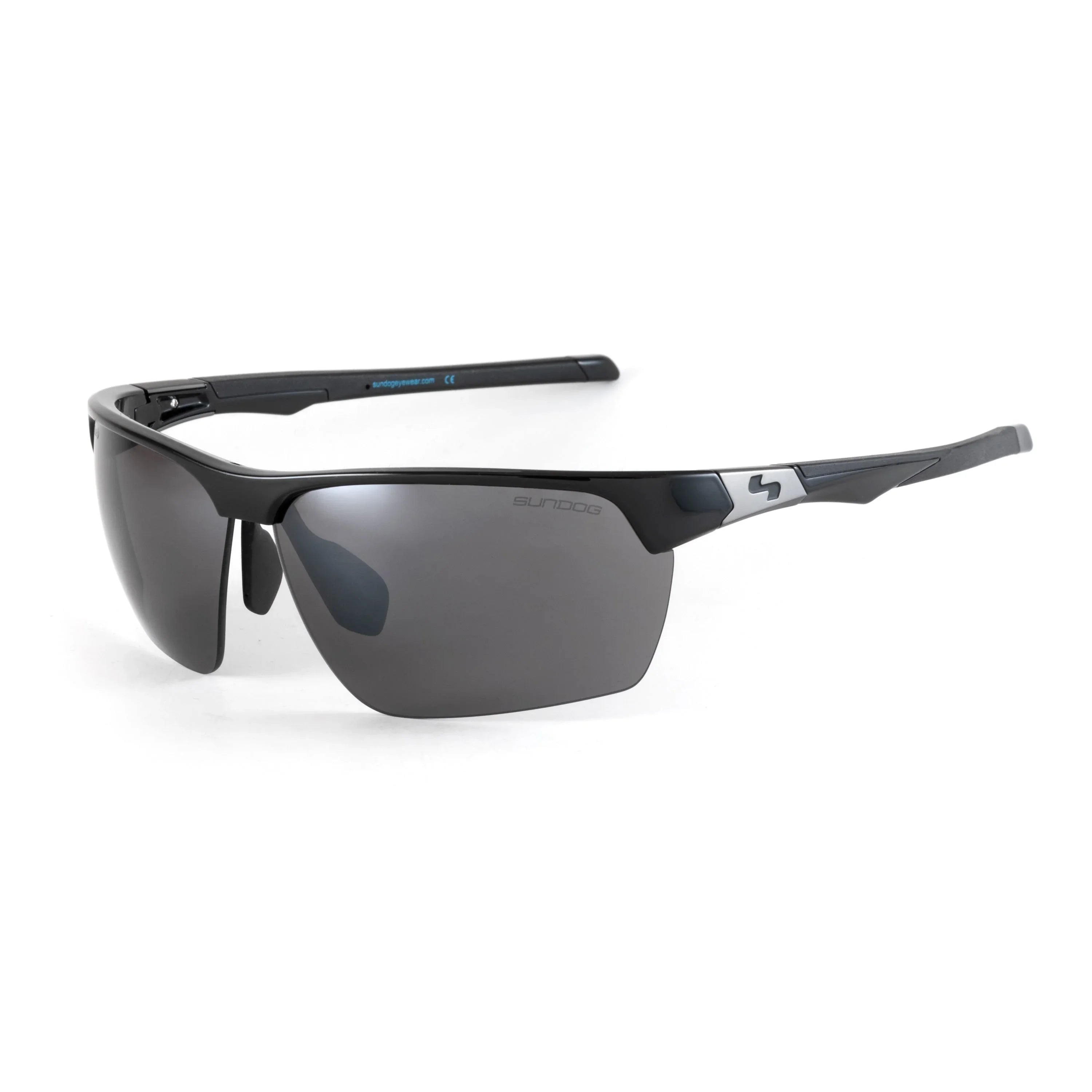 Sundog black semi-rimless sport sunglasses with mirrored lenses on white background