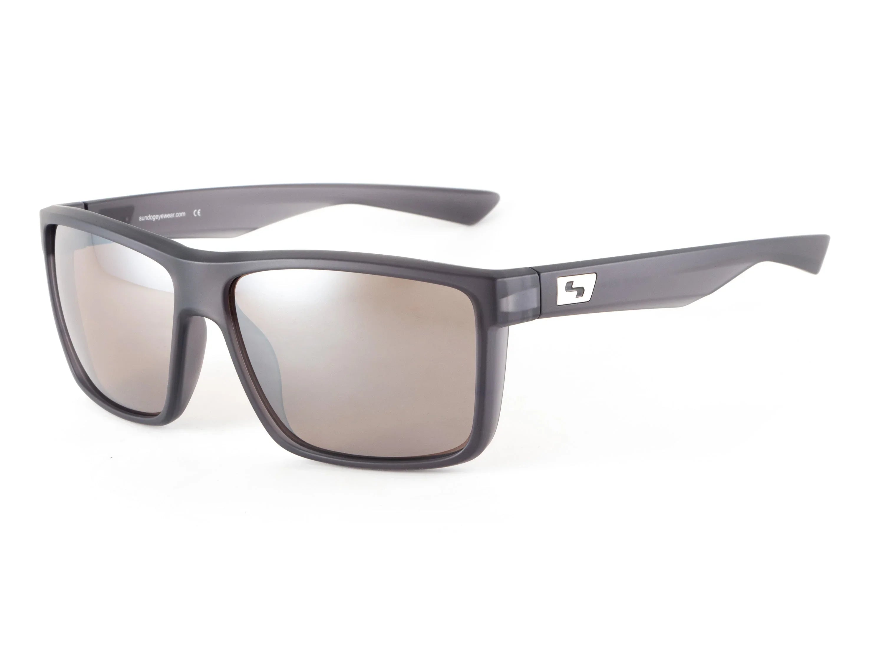Matte black rectangular sunglasses with mirrored lenses and logo on temple, product photo