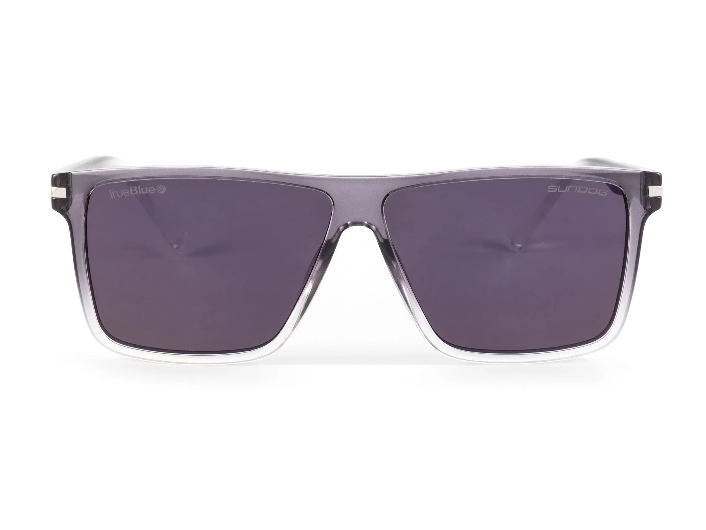 Front view of Sundog sunglasses with gray square frames and dark polarized lenses