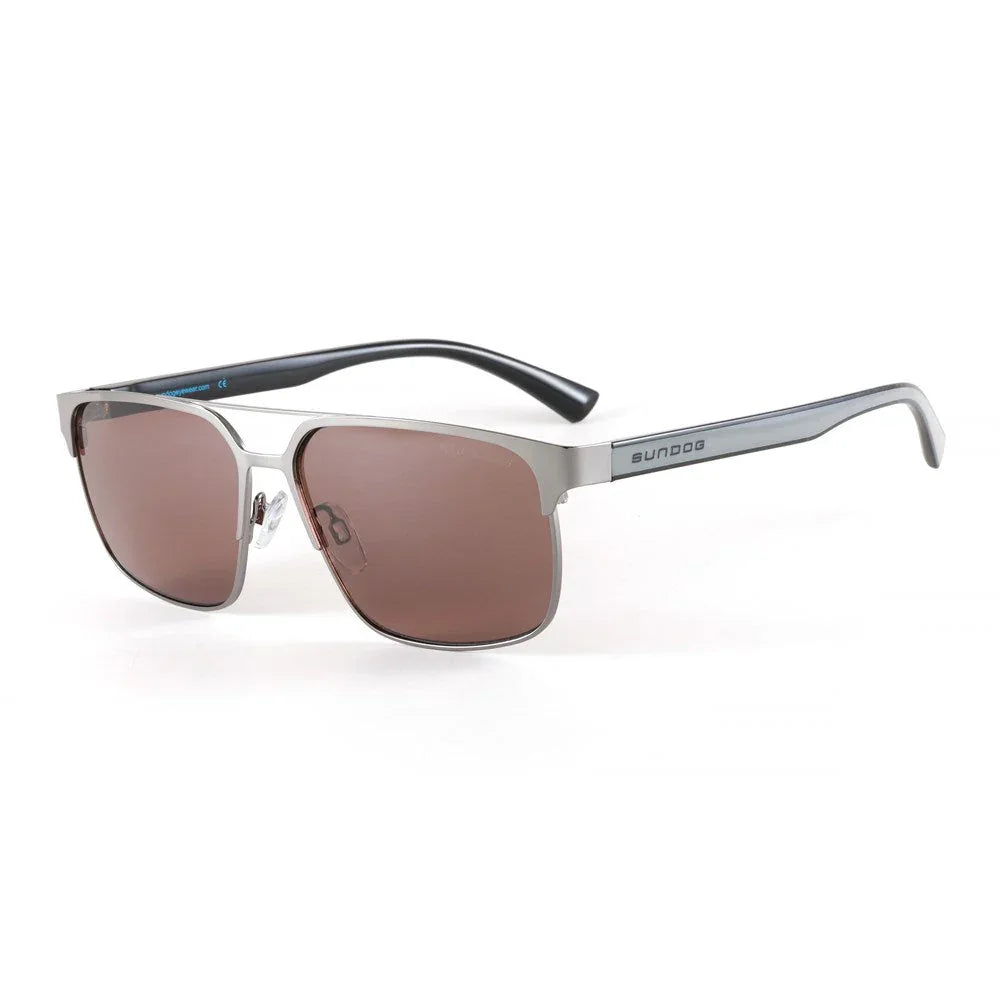 Sundog silver metal sunglasses with brown lenses on white background