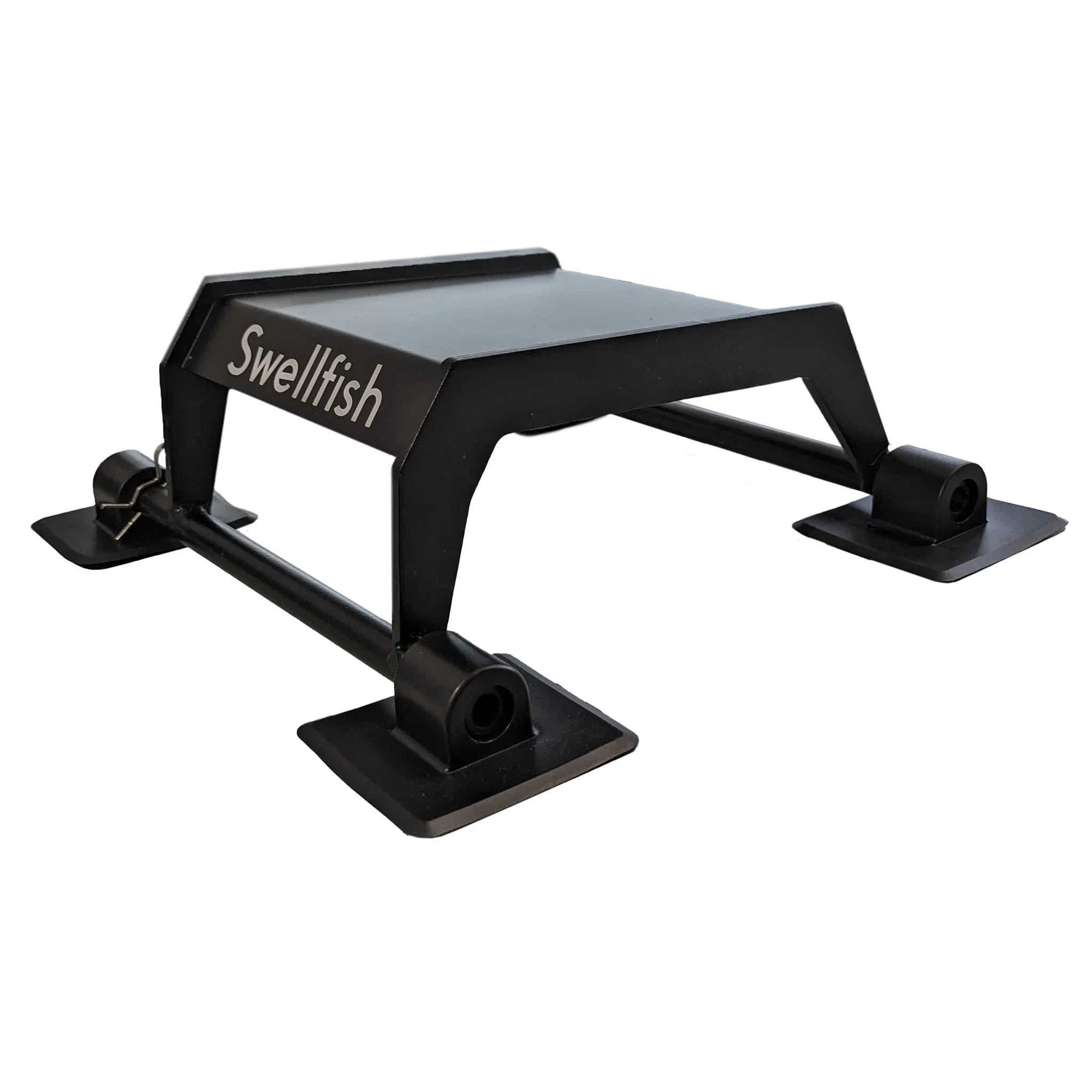 Swellfish removable downrigger mount with black metal frame on white background