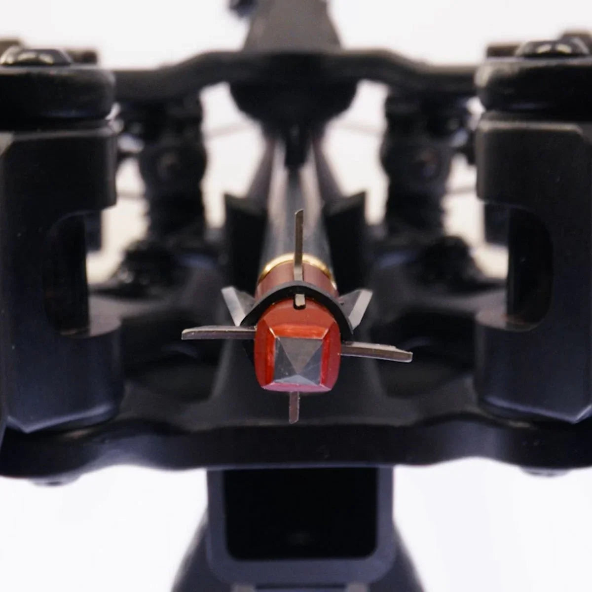 Close-up of Nemesis broadhead arrow tip mounted on a crossbow