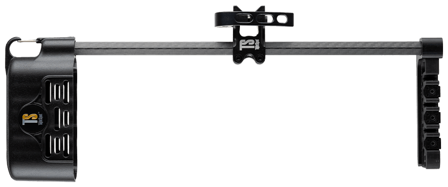 TightSpot Archery AirLock 4-arrow quiver in black, side view, carbon frame visible