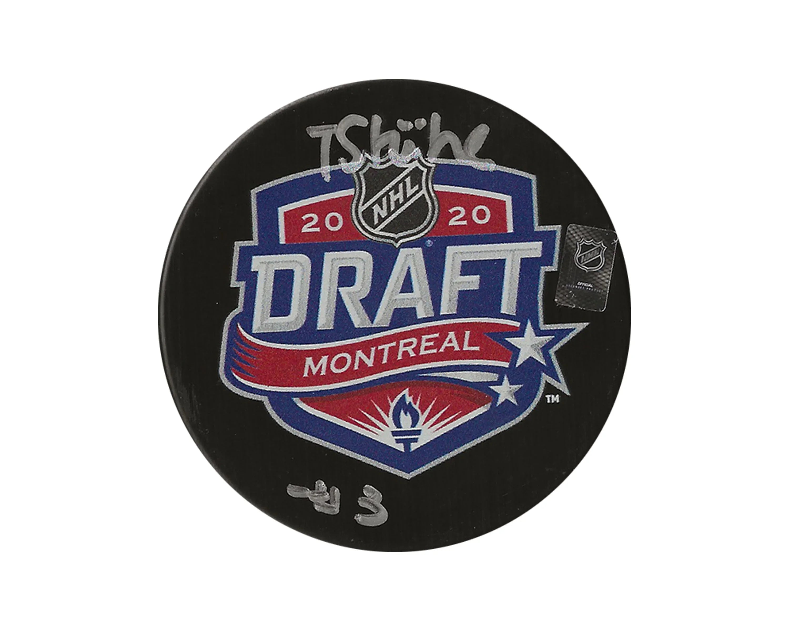 NHL 2020 Draft Montreal signed hockey puck with logo and authenticity sticker