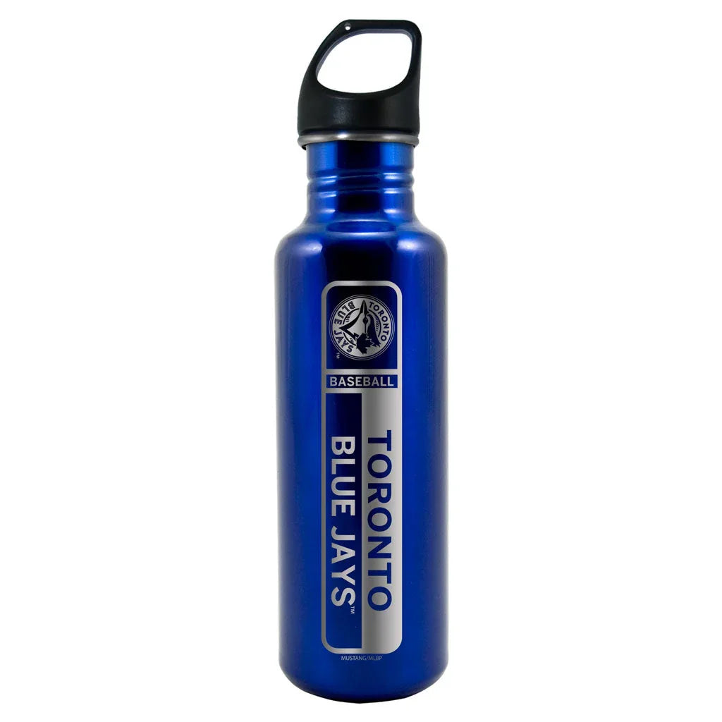 Blue Toronto Blue Jays stainless steel water bottle with team logo and black lid