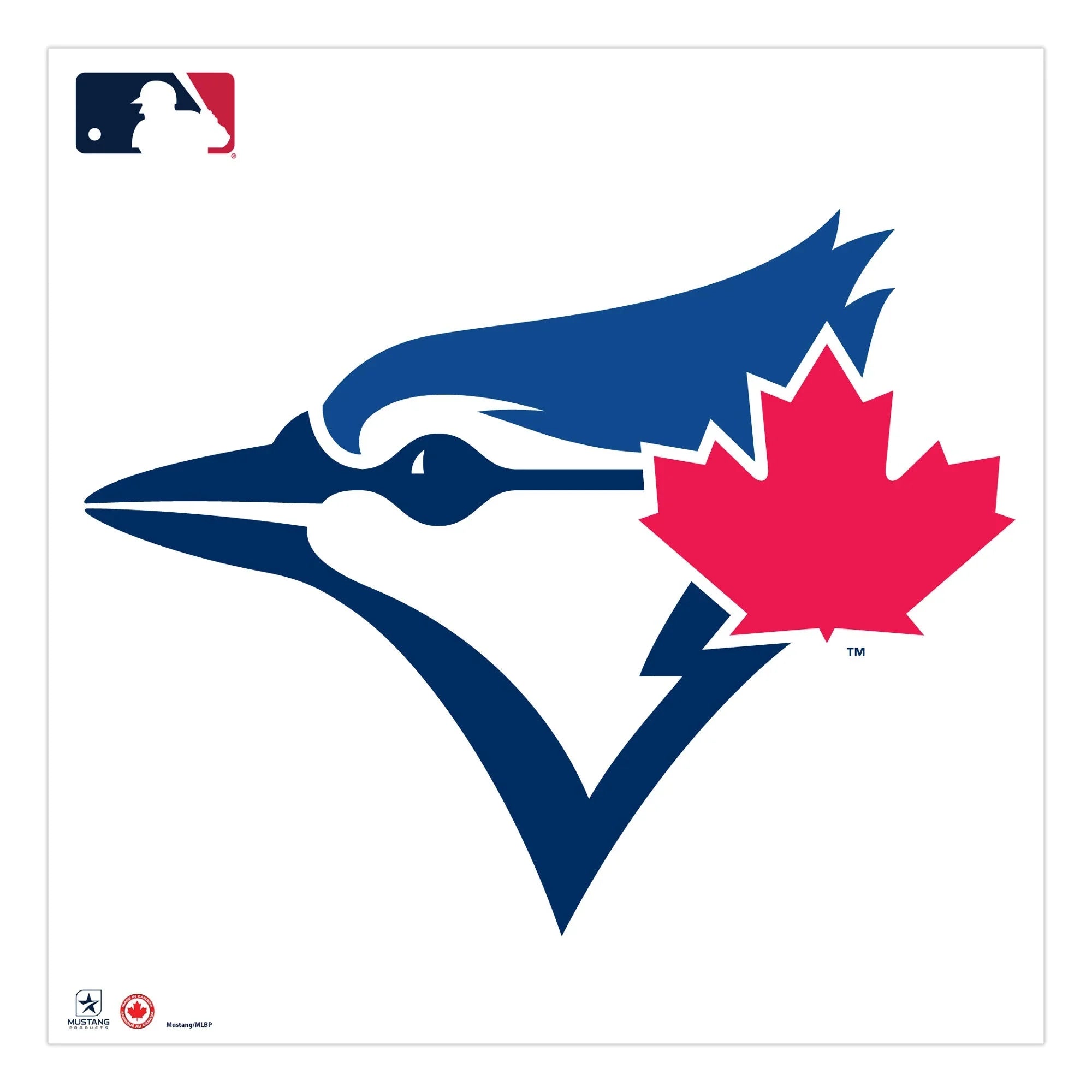 Toronto Blue Jays logo with blue jay head and red maple leaf on white background