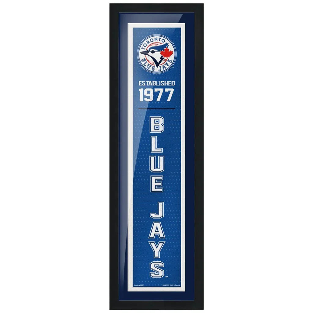 Toronto Blue Jays framed sign with team logo, established 1977, blue background