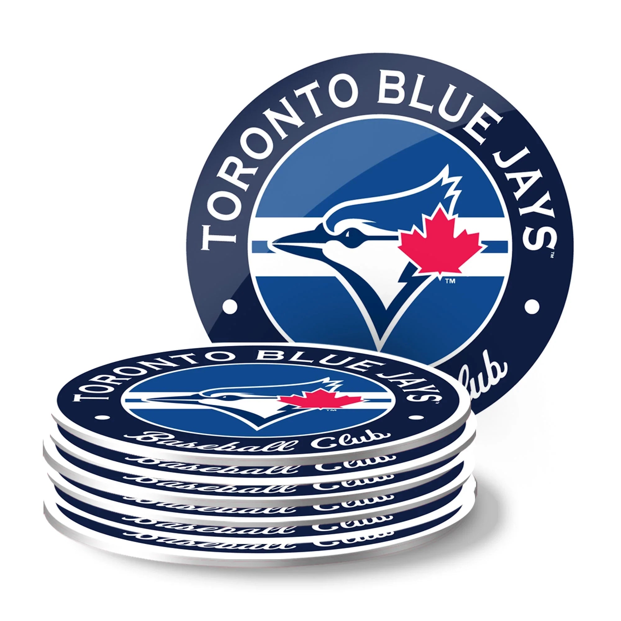 Toronto Blue Jays logo coasters set with blue and white baseball club design