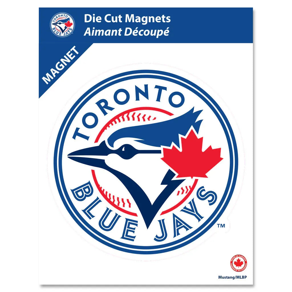 Toronto Blue Jays die cut magnet featuring team logo with blue jay and red maple leaf