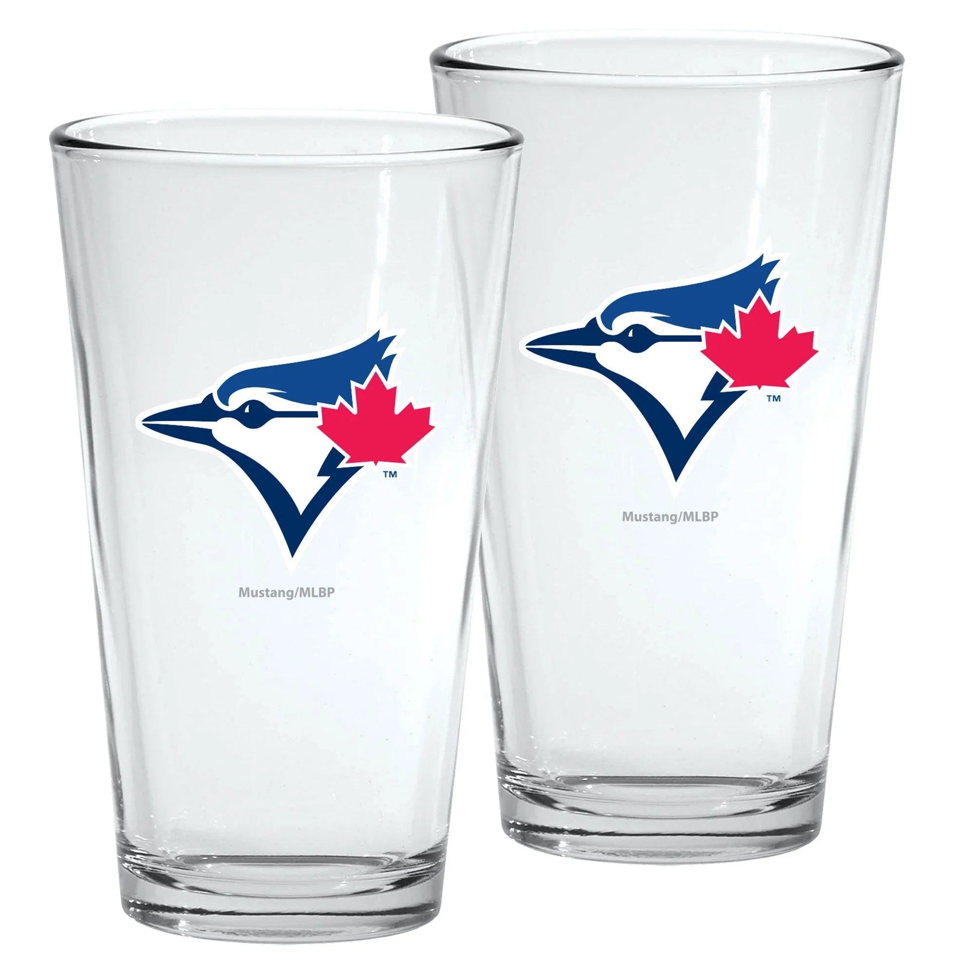 Toronto Blue Jays logo pint glasses set on white background