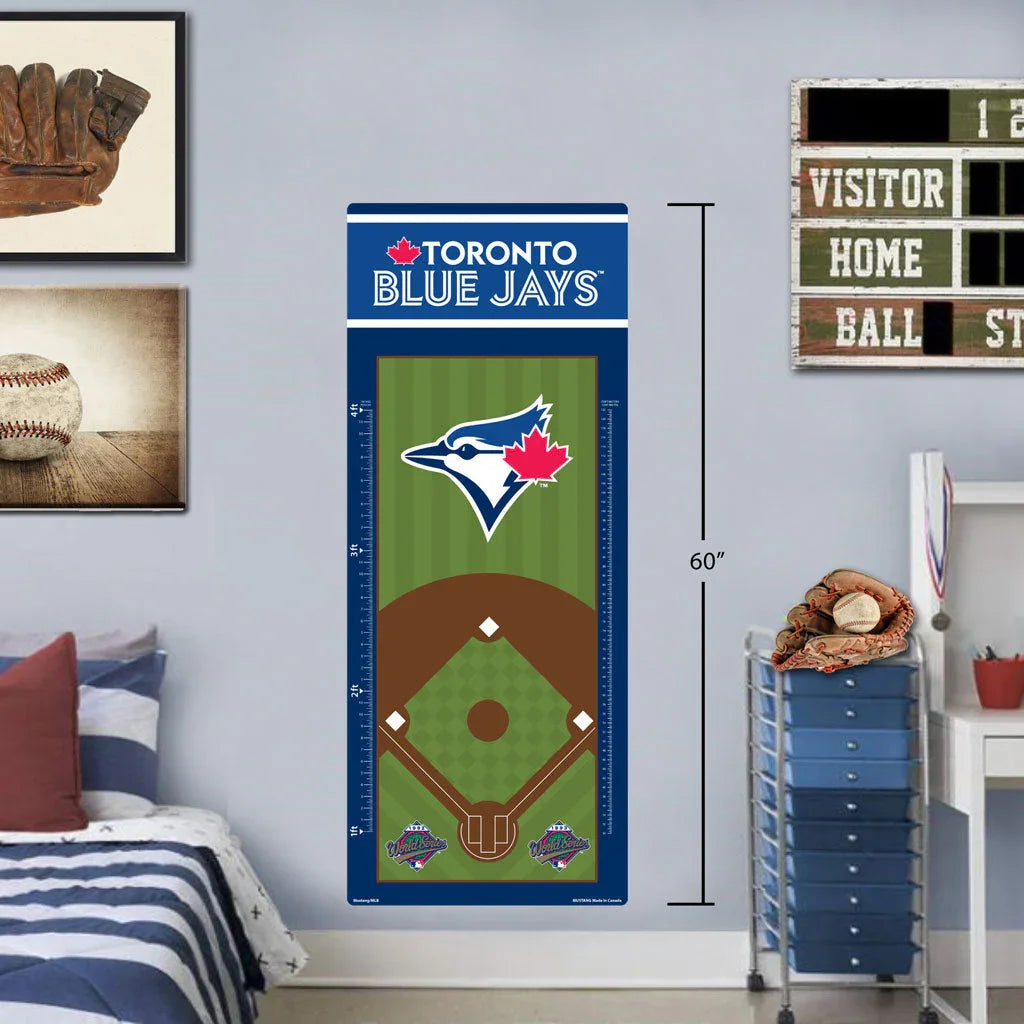 Toronto Blue Jays growth chart with baseball diamond design on a kid's bedroom wall