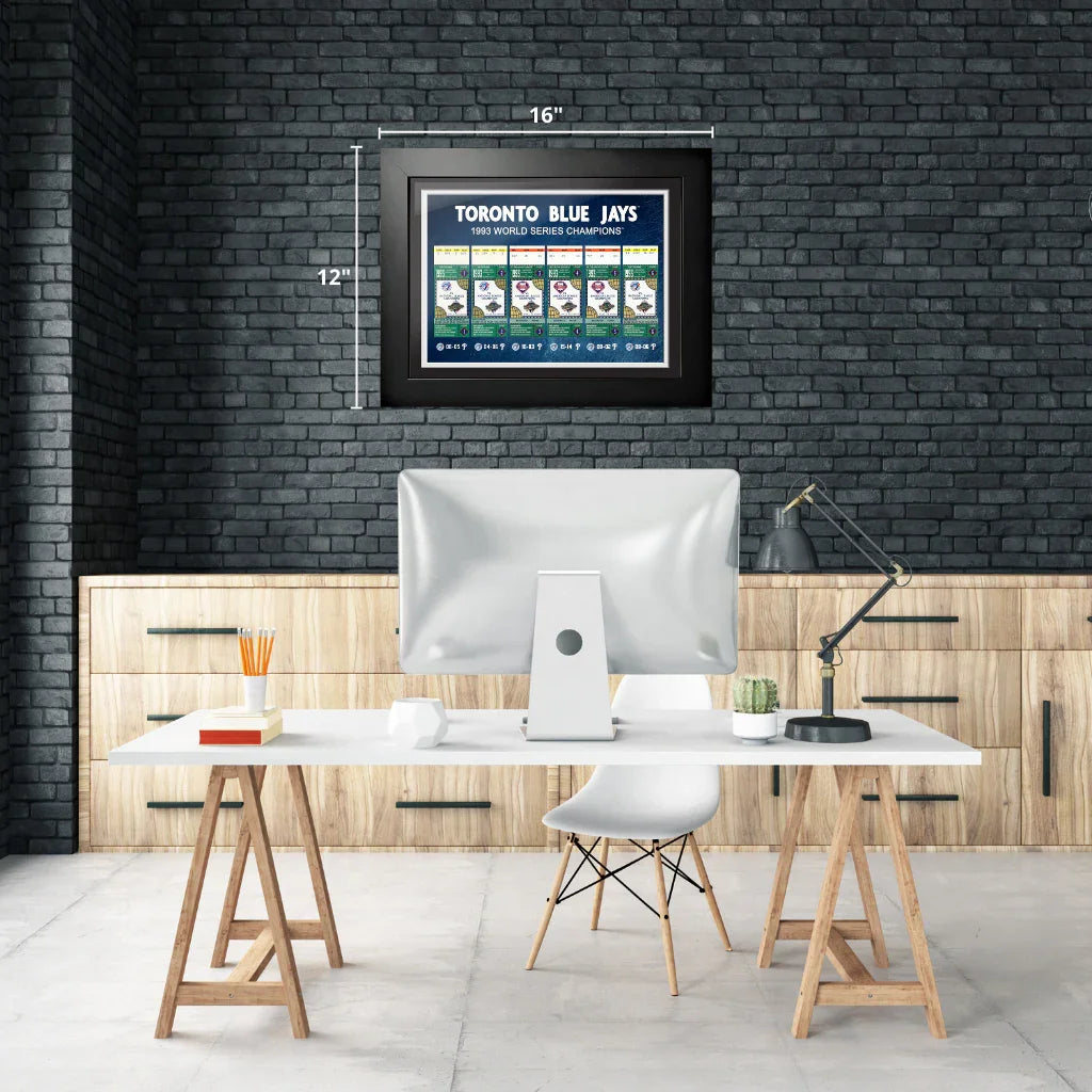 Toronto Blue Jays 1993 World Series Champions framed tickets artwork in modern office