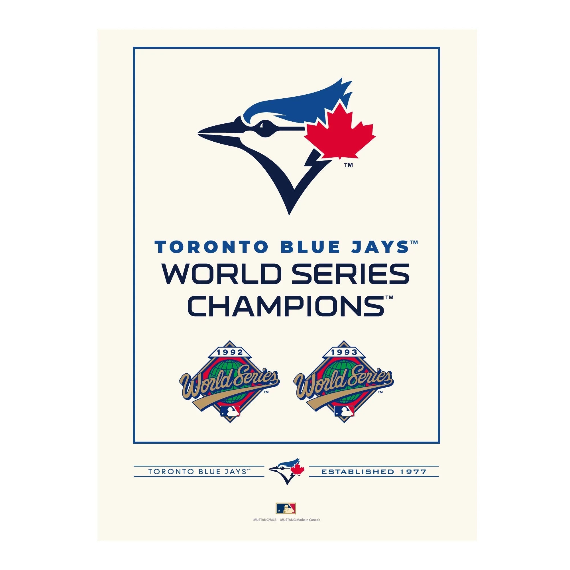 Toronto Blue Jays World Series Champions poster with team logo and 1992, 1993 badges