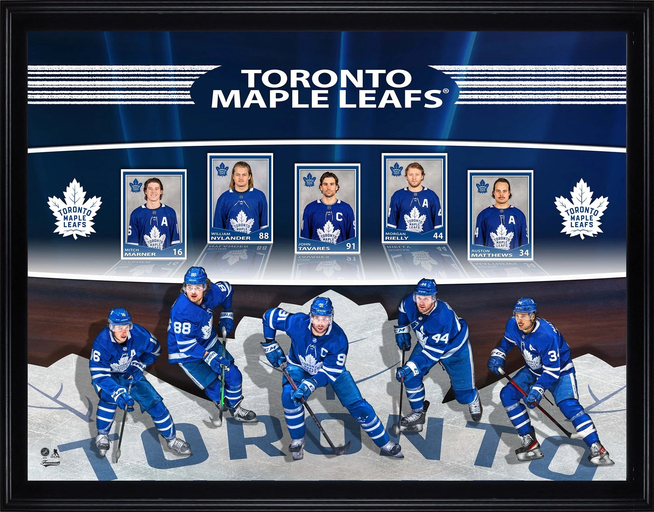 Toronto Maple Leafs hockey players framed poster with team logo and player portraits
