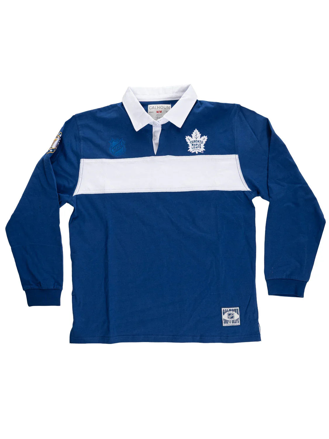 Toronto Maple Leafs blue and white rugby shirt with collar and team logo patch