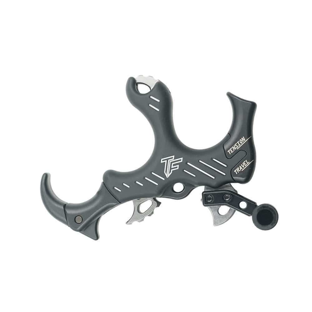 TruFire Synapse thumb release archery tool, black, ergonomic grip, isolated on white