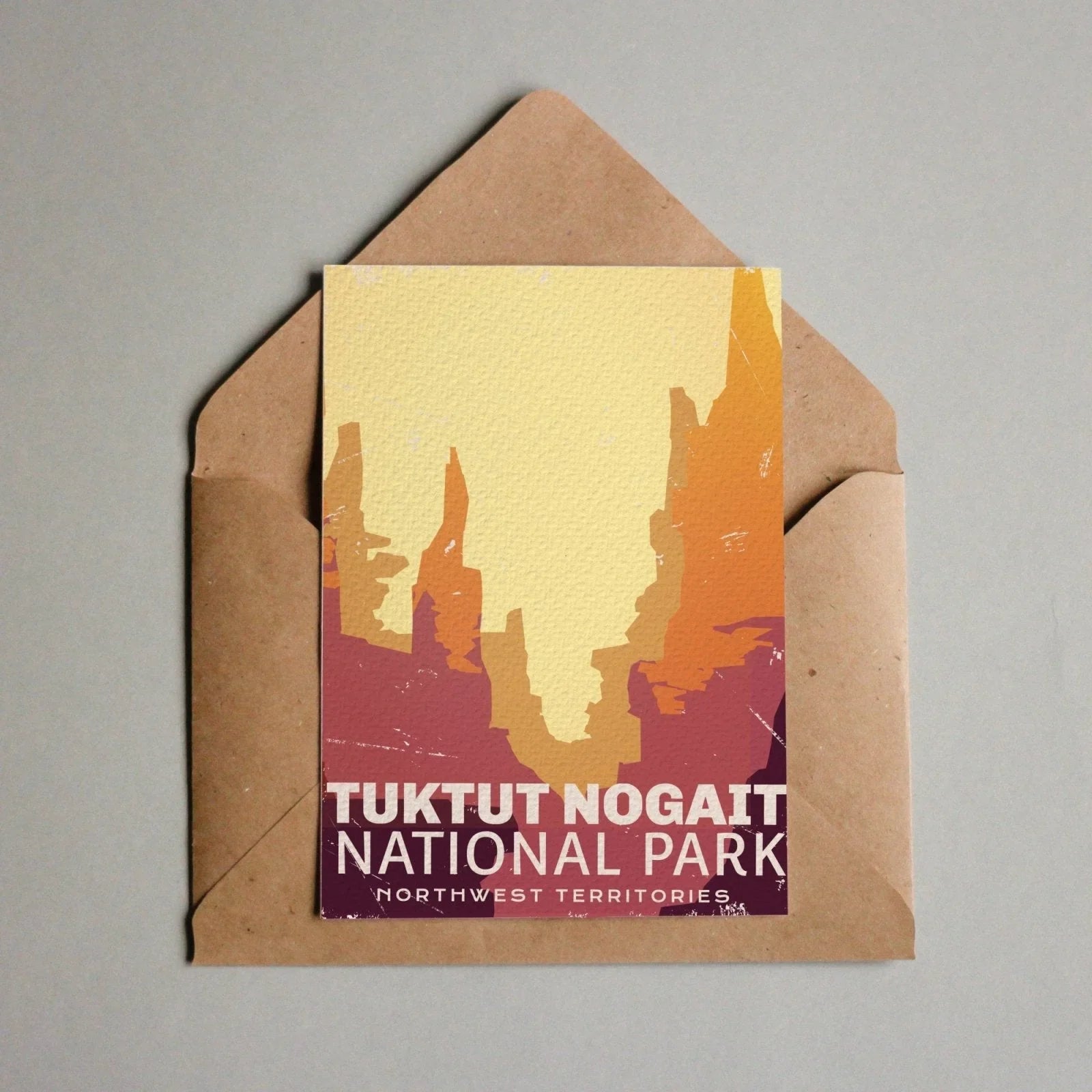Tuktut Nogait National Park Northwest Territories postcard with abstract canyon illustration