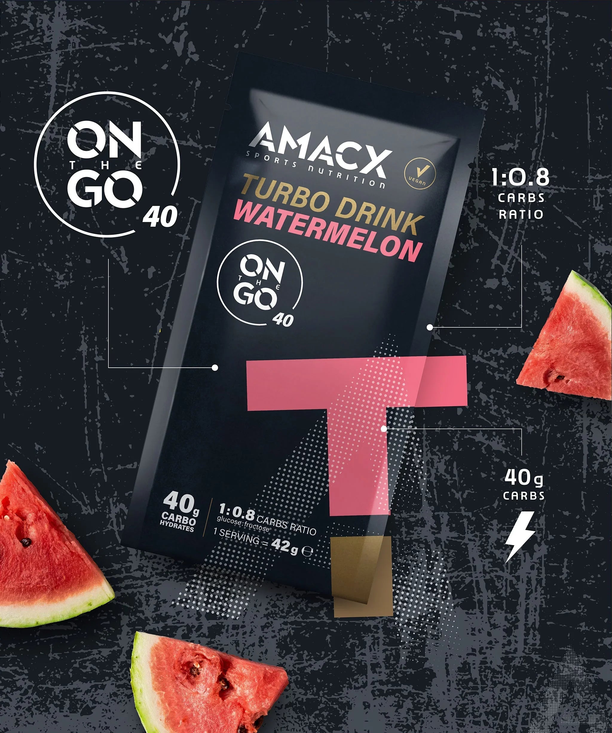 AMACX Turbo Drink Watermelon sports nutrition powder sachet with watermelon slices