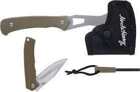 Uncle Henry 3-piece axe and folding knife combo with sheath and lanyard