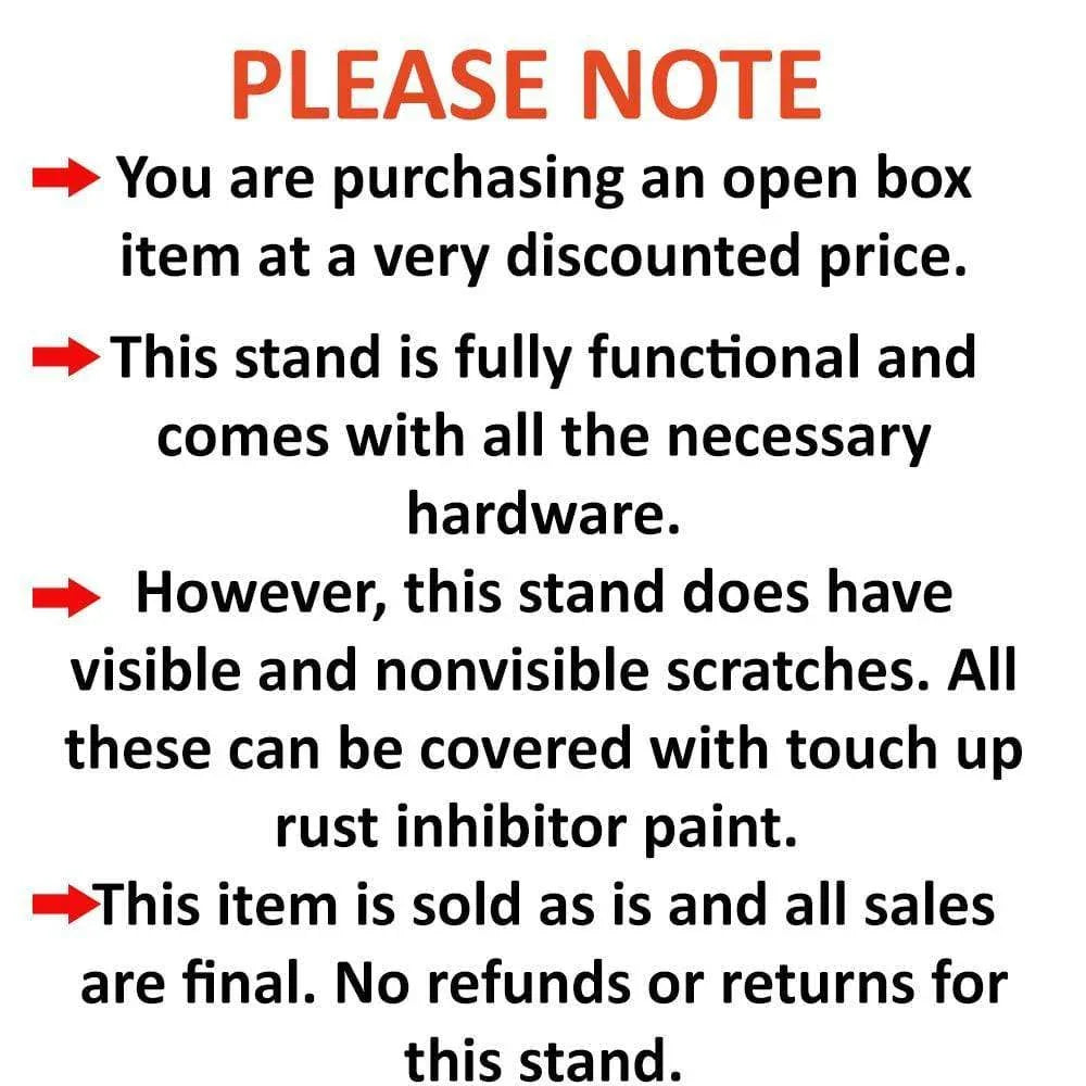 Open box stand notice, final sale, discounted price, with possible scratches, no returns