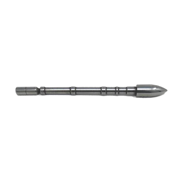 stainless steel auger drill bit with grooves on a white background