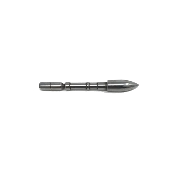 Stainless steel dart barrel with grooves and pointed tip on white background