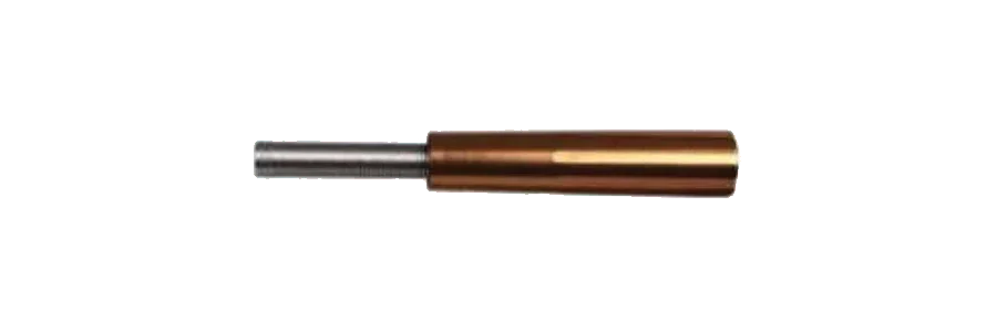 Copper and steel MIG welding contact tip on a white background