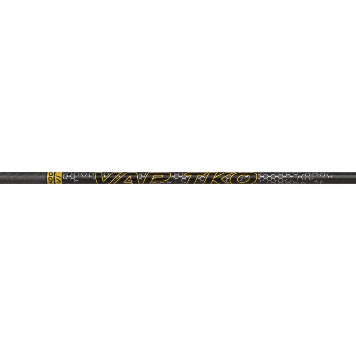 VAP TKO Elite arrow shaft with yellow logo and honeycomb pattern on black carbon