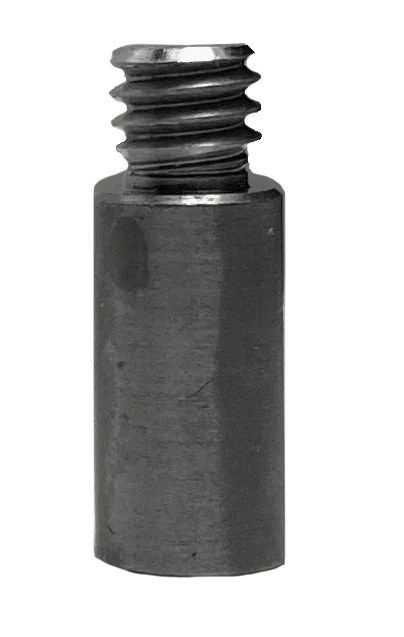 Metal threaded insert, steel fastener component on white background