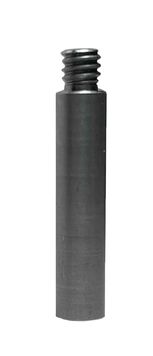 Black metal threaded barrel extension adapter on white background