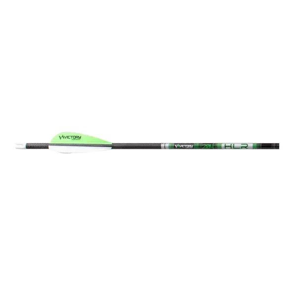 Victory carbon arrow with green and white vanes on a white background
