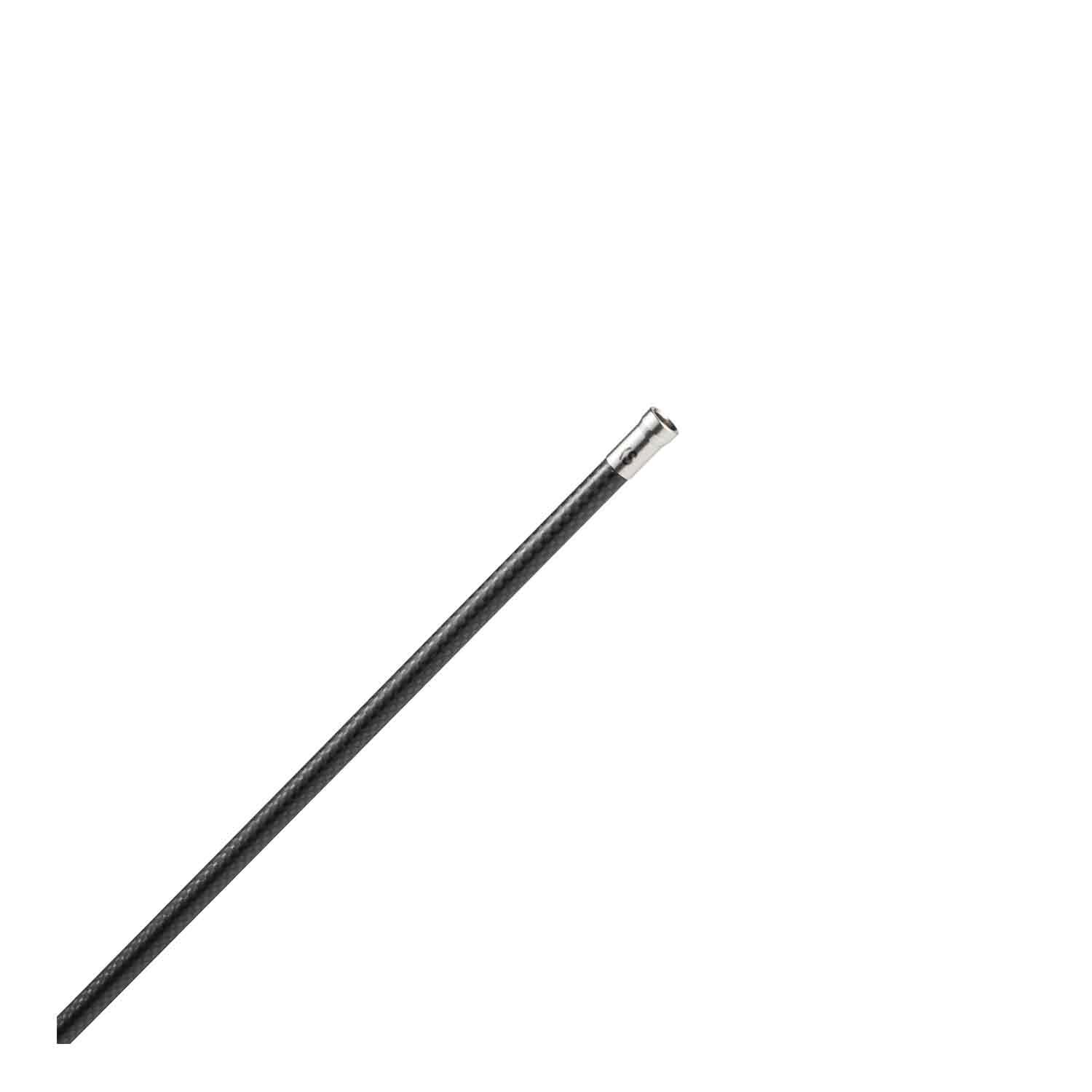 Black carbon fiber rod with metal tip on white background