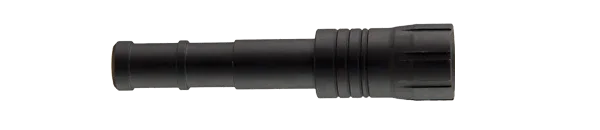 Black tactical flashlight isolated on transparent background