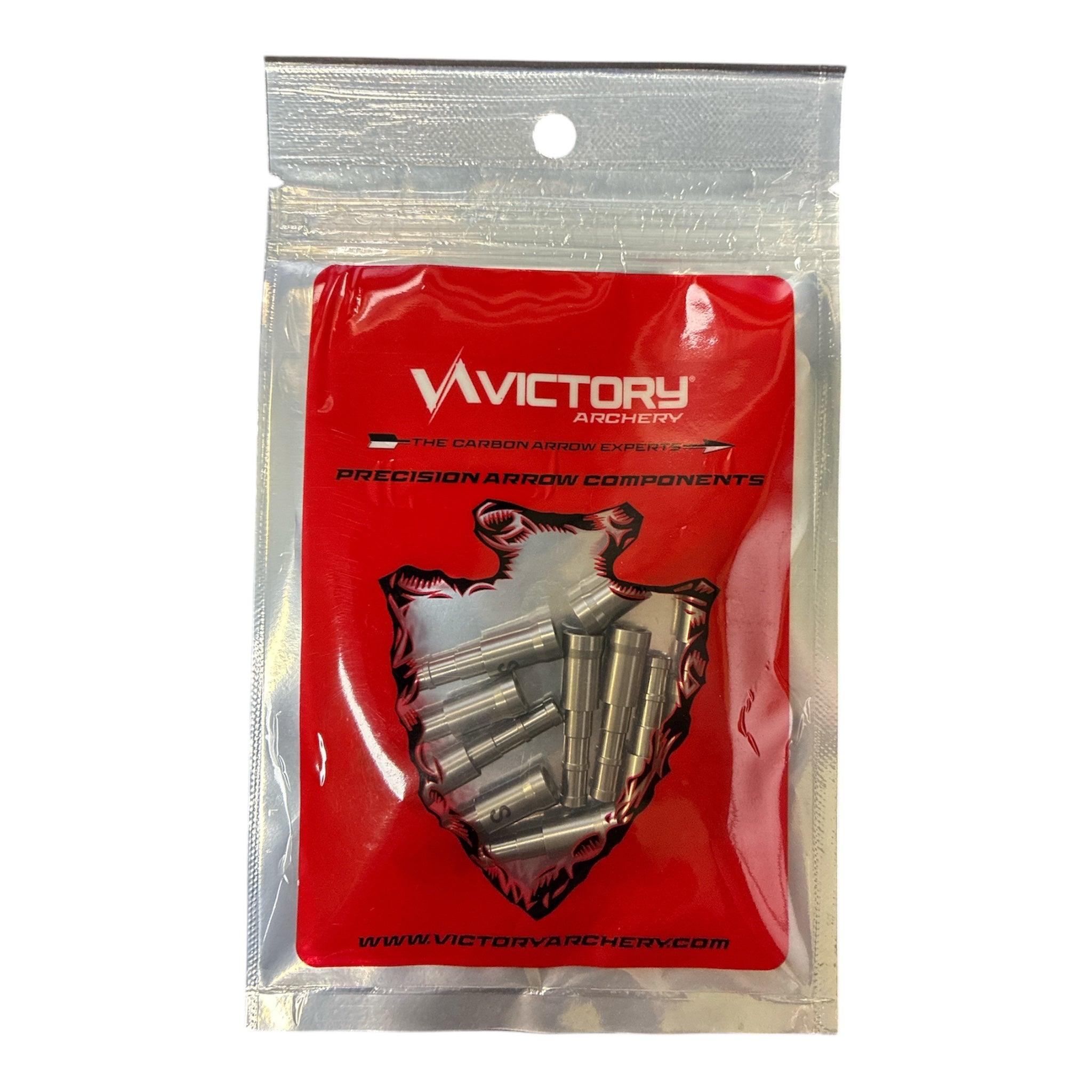 Victory Archery precision arrow components in red and silver retail packaging