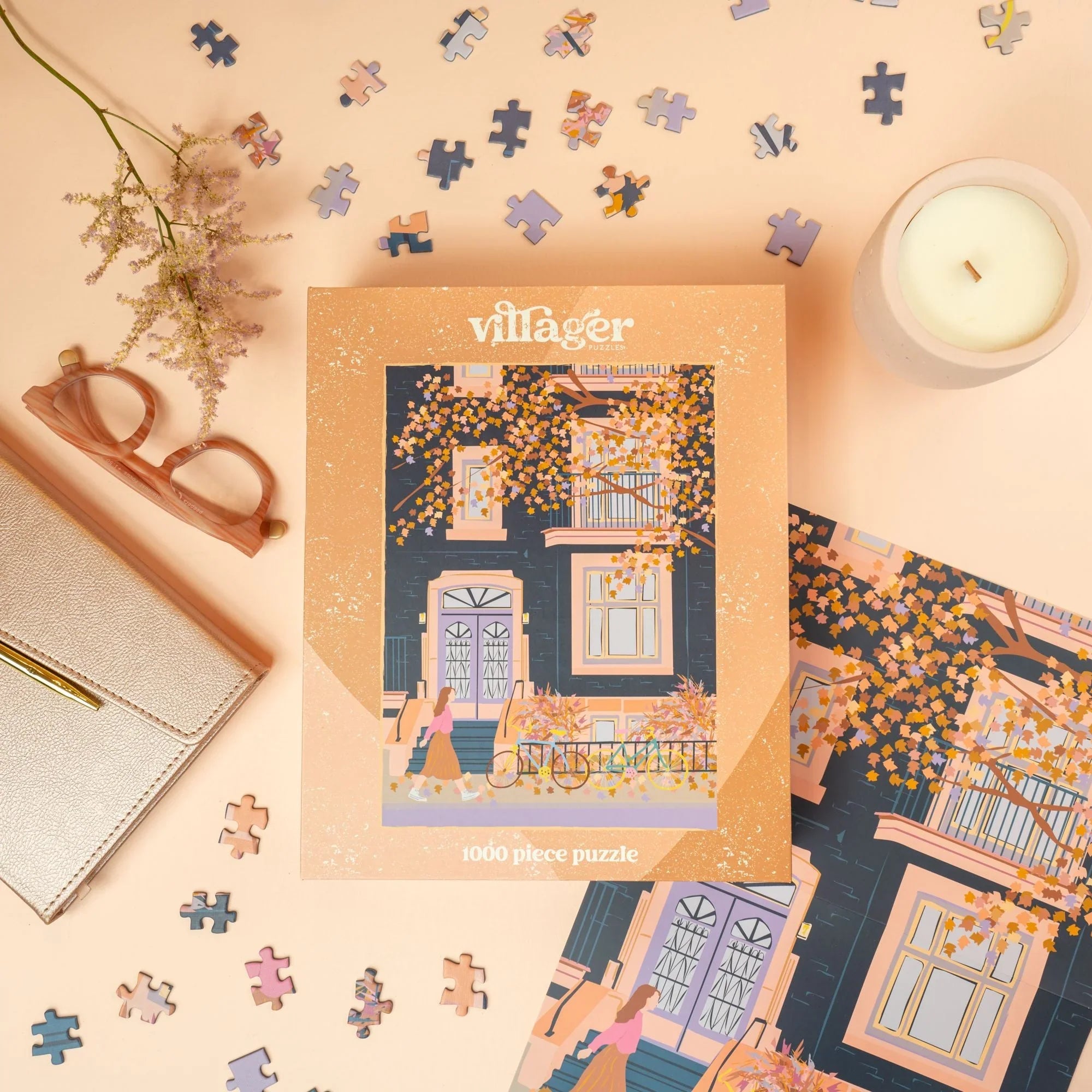 Autumn in Montreal 1000 piece puzzle, fall scene, accessories, candle, puzzle pieces