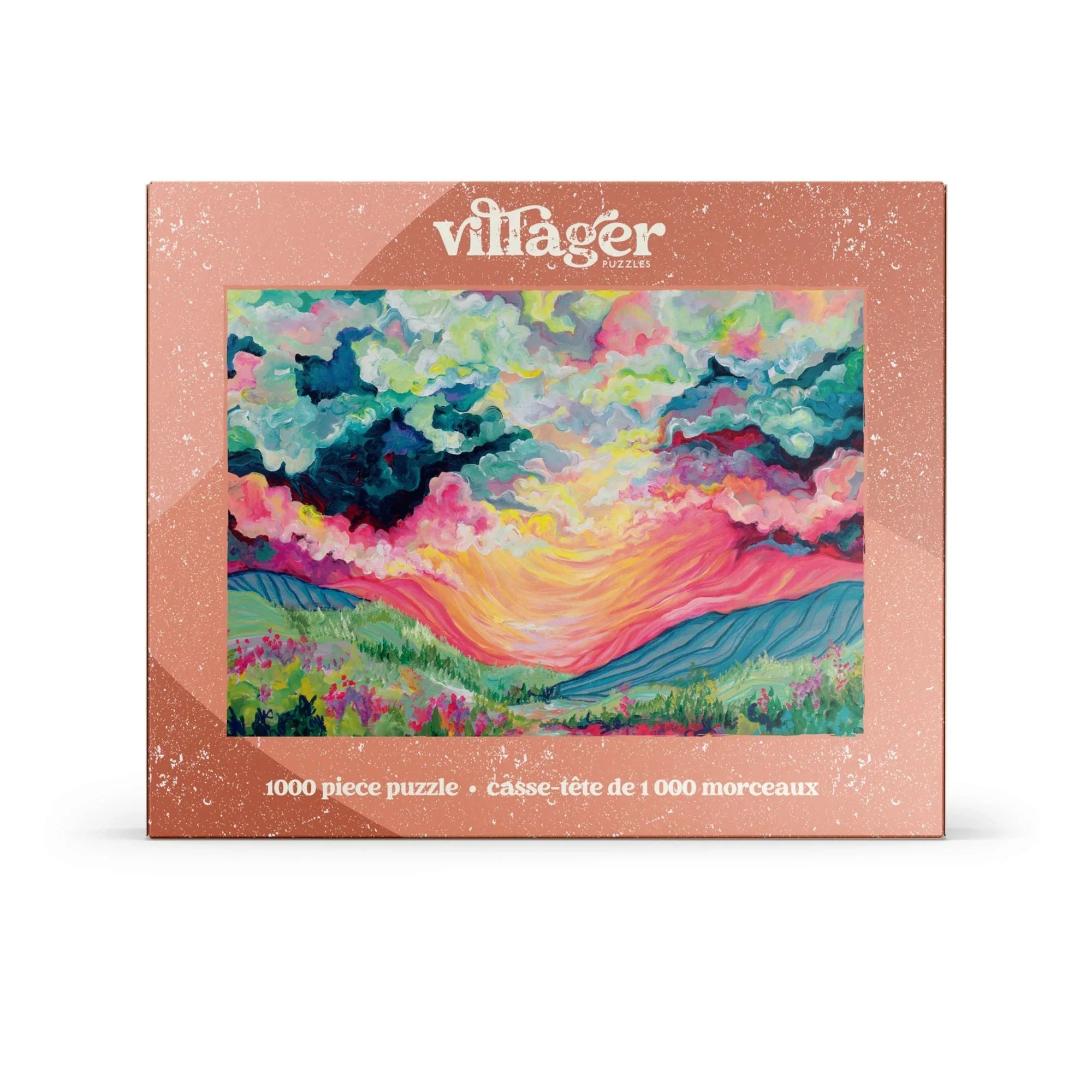 Villager 1000 piece puzzle box with colorful landscape and dramatic sky illustration
