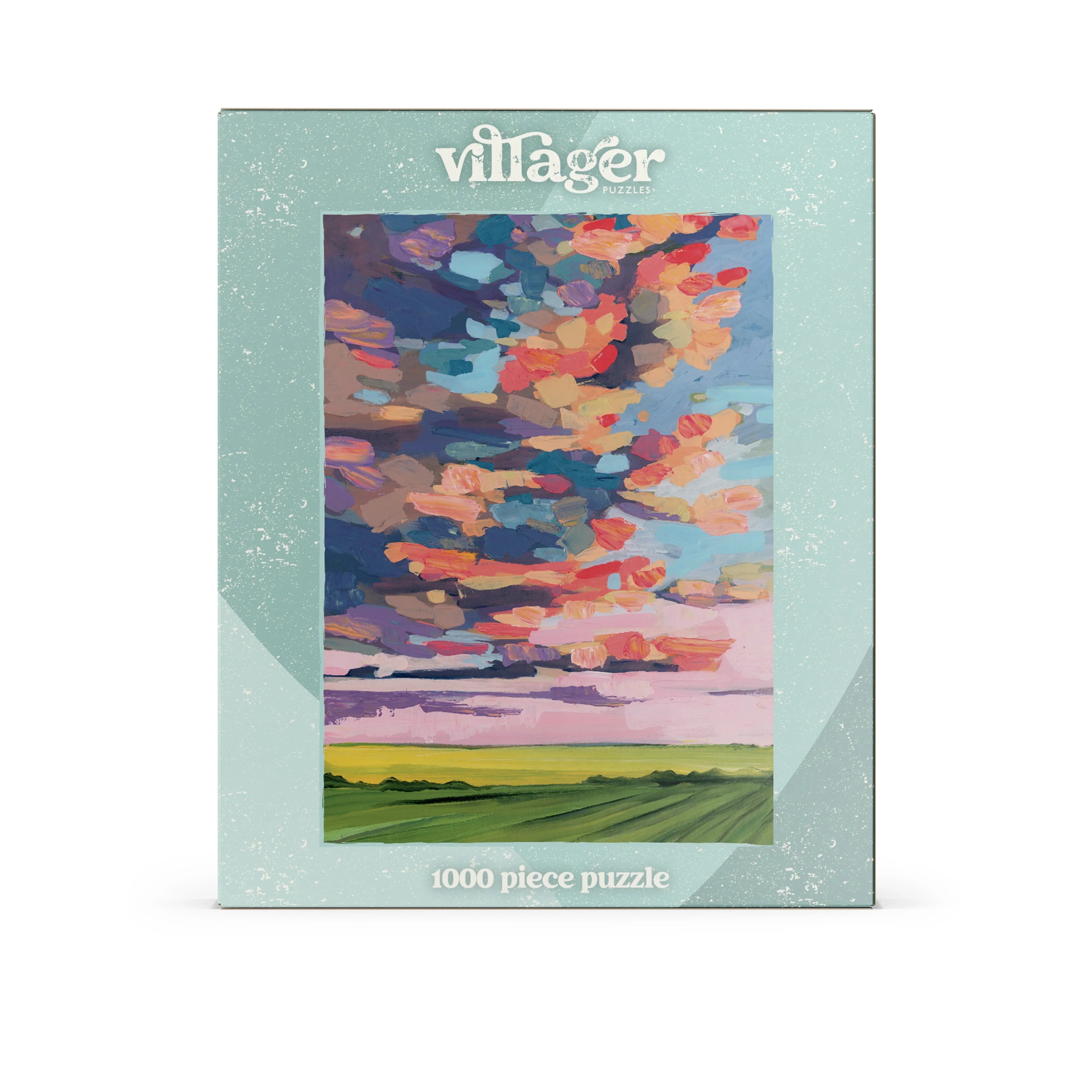 Villager Puzzles 1000 piece puzzle box with colorful prairie sky landscape artwork